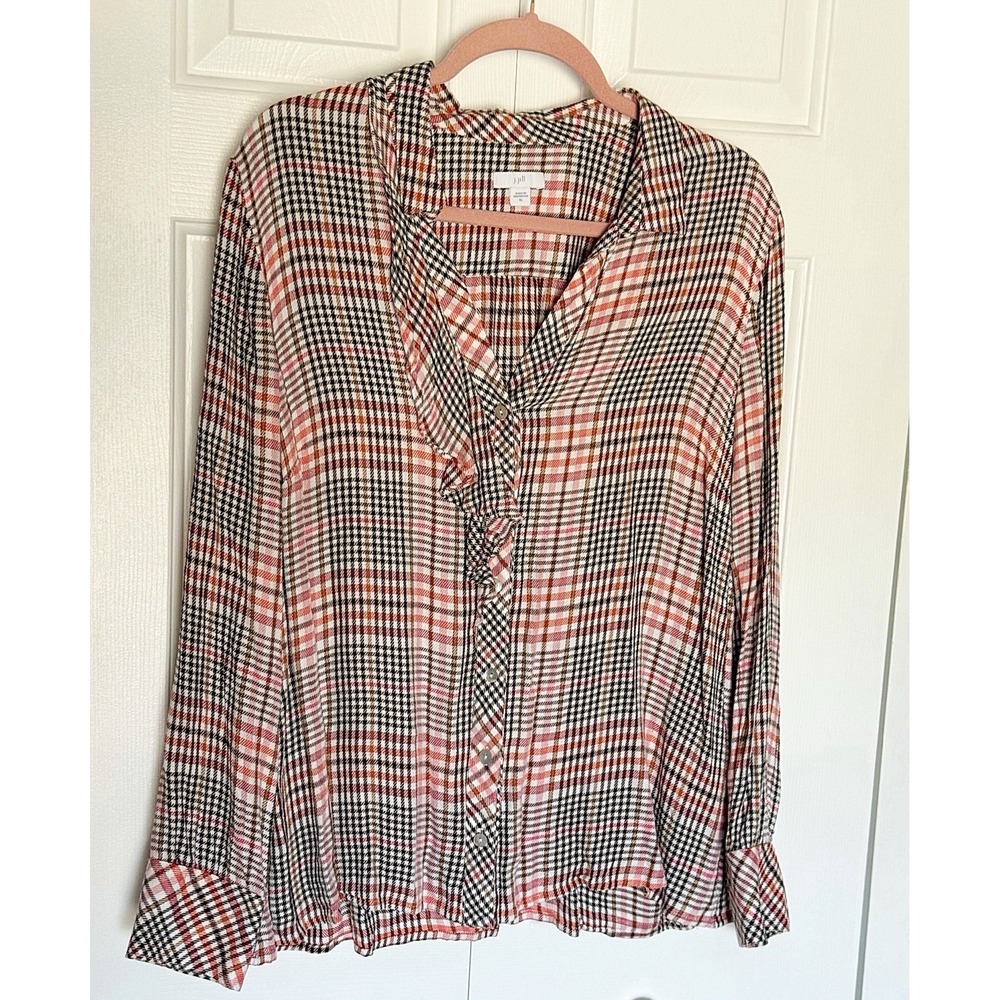 J. Jill Women's Plaid Long Sleeve Button Down Career Shirt In Size XL